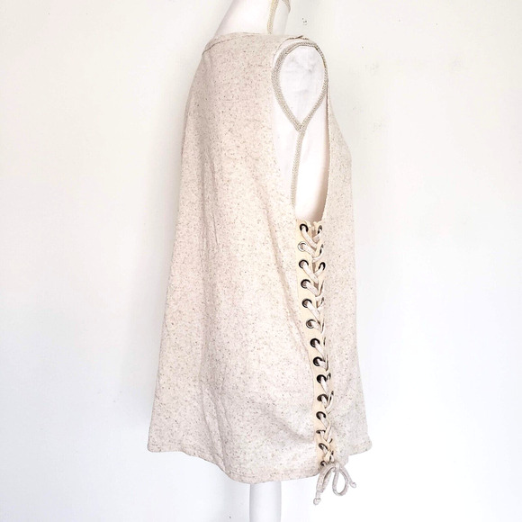 Maronie SIZE S Cream Textured Tunic Tank Top Distressed Lace Up Sides Keyhole - Picture 8 of 14